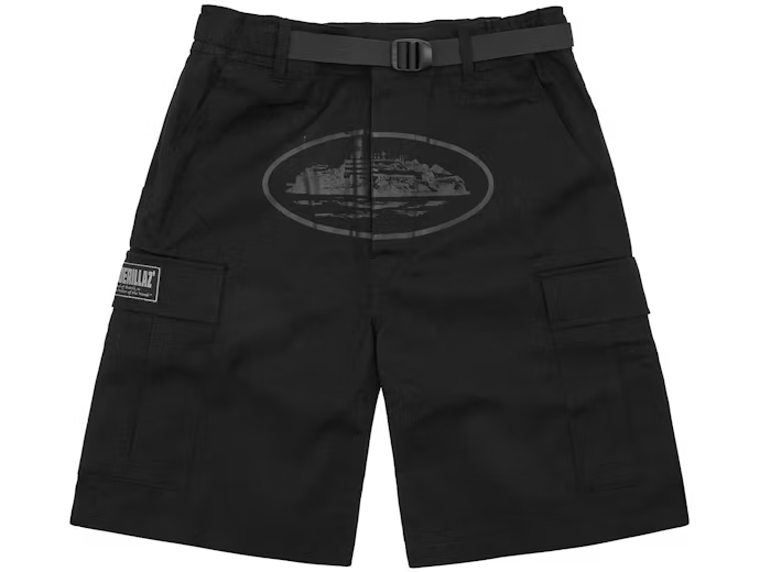 Corteiz Alcatraz Cargo Shorts Triple Black