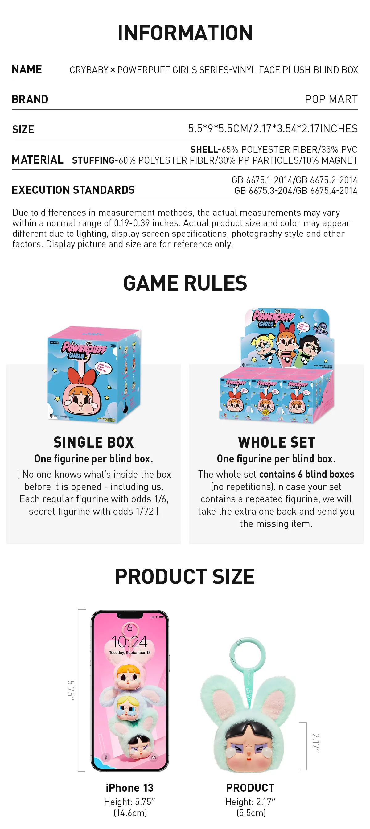 Pop Mart CryBaby x Powerpuff Girls Series Vinyl Face Plush Single Blind Box