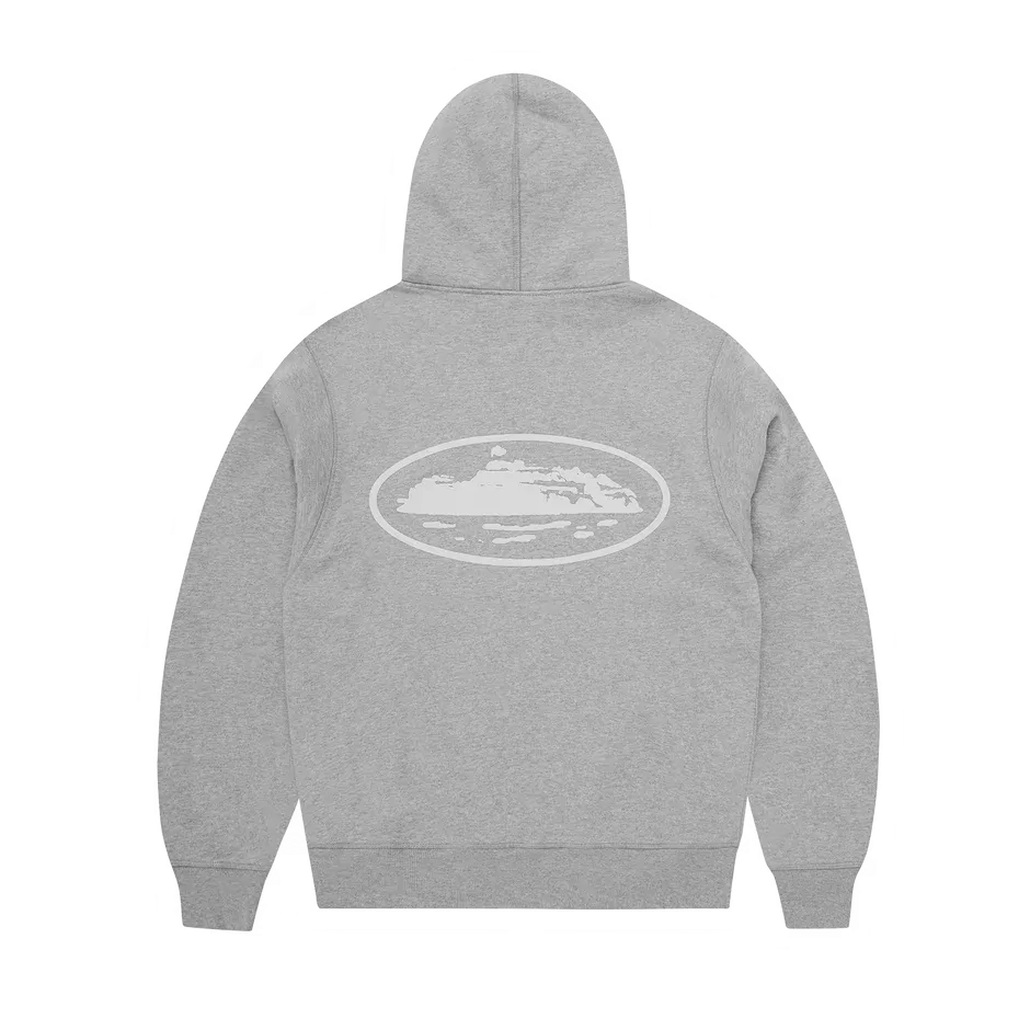 Corteiz Island Puff Print Zip Hoodie Heather Grey