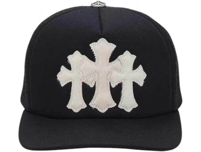Chrome Hearts White Cemetary Cross CH Trucker Hat Black