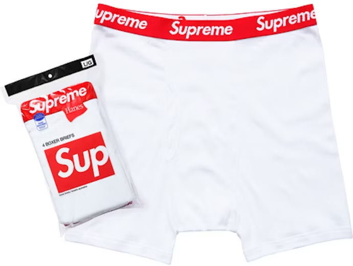 Supreme Hanes Boxer Briefs (4 Pack) White