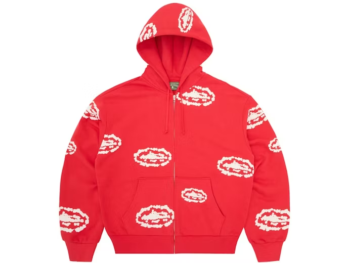 Corteiz x Denim Tears Island Wreath Zip Hoodie Red