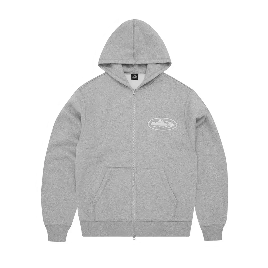 Corteiz Island Puff Print Zip Hoodie Heather Grey