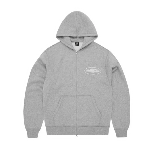 Corteiz Island Puff Print Zip Hoodie Heather Grey