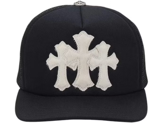 Chrome Hearts White Cemetary Cross CH Trucker Hat Black