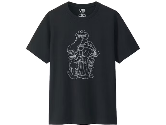 KAWS x Uniqlo x Sesame Street Companion Trash Can Outline Tee Black