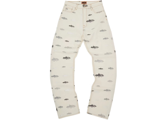 Corteiz Alcatraz Pattern Denim Jeans White