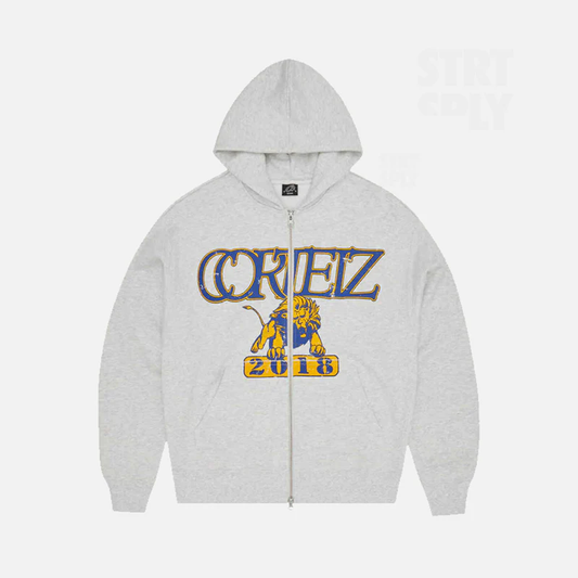 Corteiz Lion Boxy Zip Up Hoodie Light Heather
