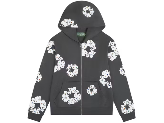 Denim Tears Rhinestone Cotton Wreath Zip Hoodie Vintage  Black